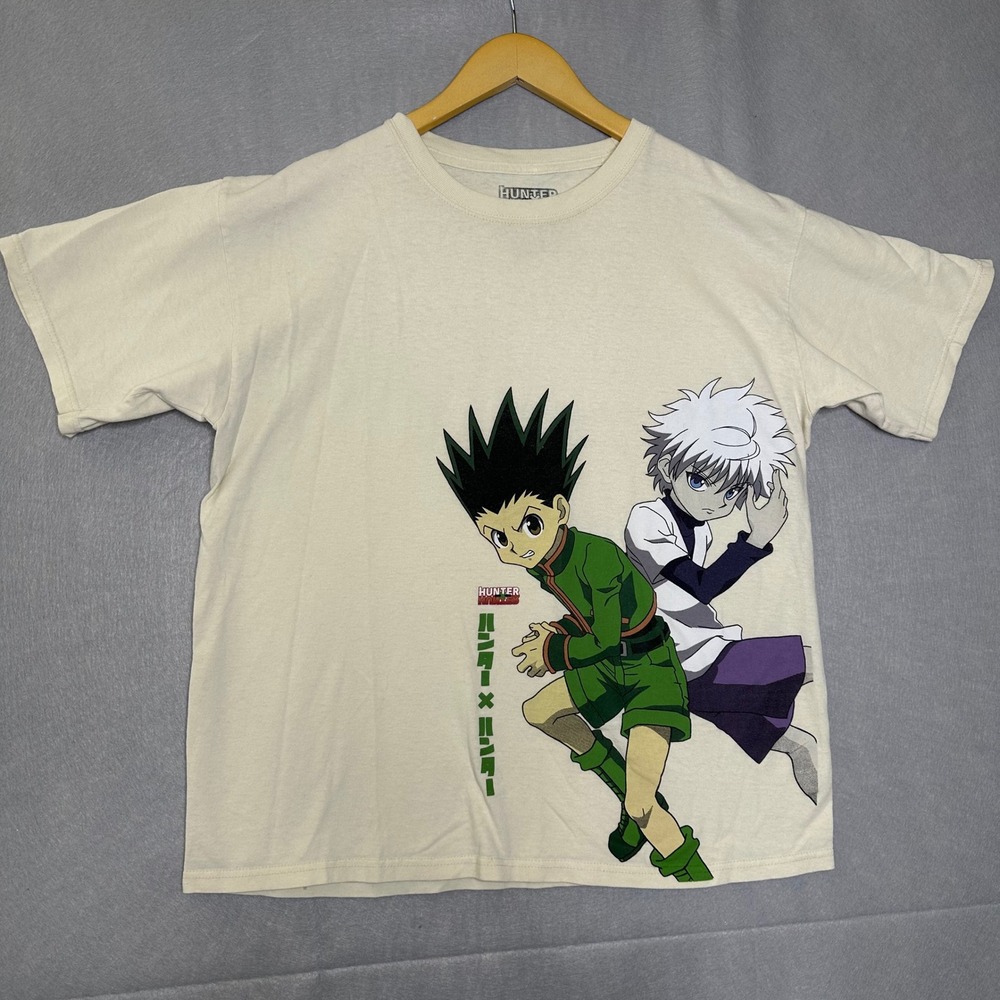 Hunter x Hunter Mens Graphic Tee L Cream Excellent Gon Killua Anime Streetwear